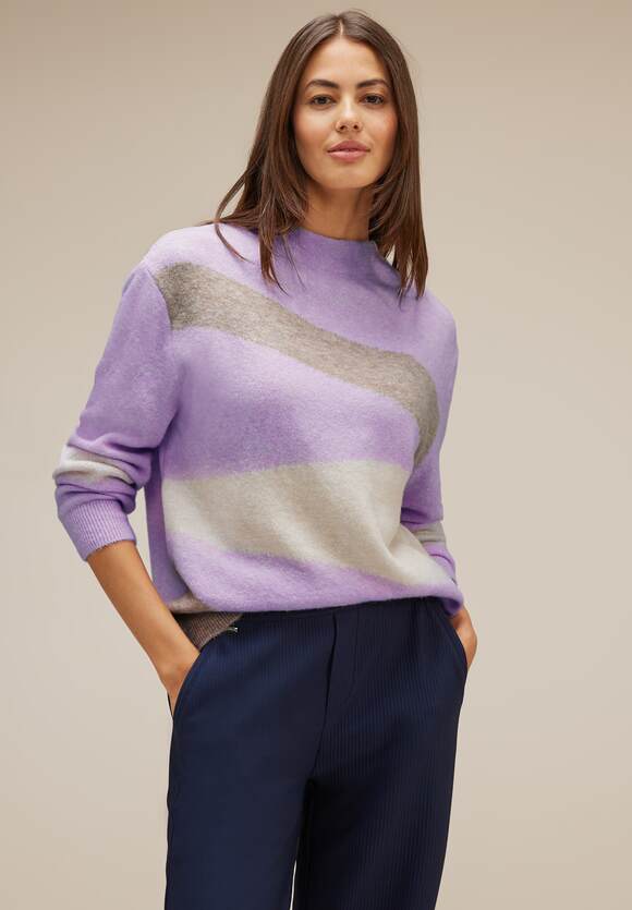 STREET ONE Pullover mit Streifen - Pure ONE STREET Damen Lilac Melange | Online-Shop Soft