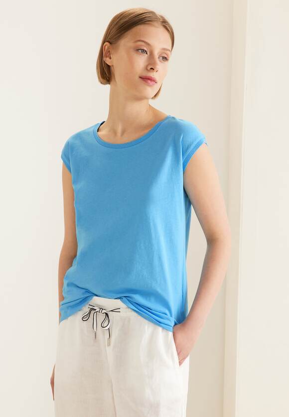 STREET ONE T-Shirt mit Rippdetail Damen - Splash Blue | STREET ONE  Online-Shop