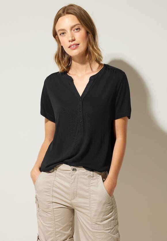 STREET ONE Jersey Black - mit | ONE Online-Shop Damen Knopfleiste STREET Shirt