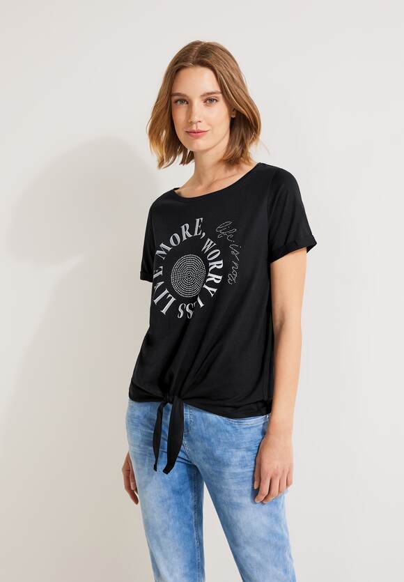 STREET ONE Shirt mit Steinchen Print Damen - Black | STREET ONE Online-Shop
