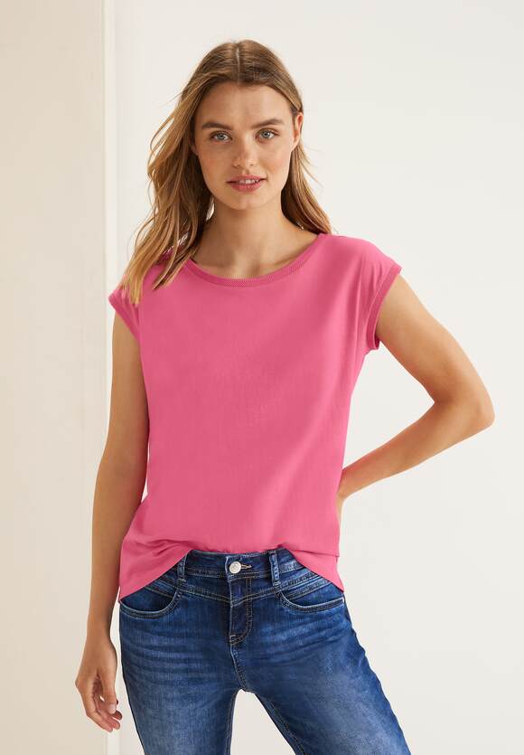 STREET ONE T-Shirt mit Rippdetail Damen - Berry Rose | STREET ONE  Online-Shop