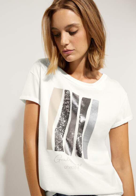 STREET ONE Artwork Shirt mit Pailletten Damen - Off White | STREET ONE  Online-Shop