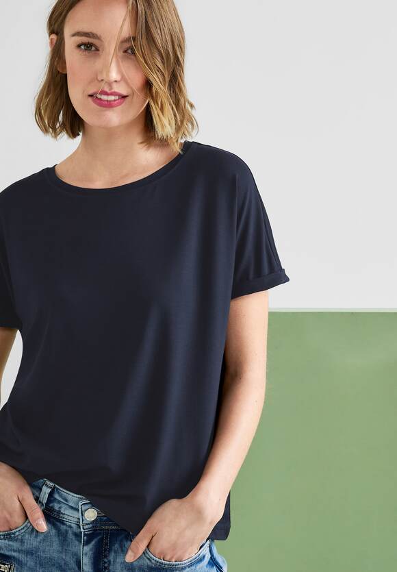 Deep T-Shirt Style Crista | ONE Blue Unifarbe STREET ONE STREET Damen in Online-Shop - -