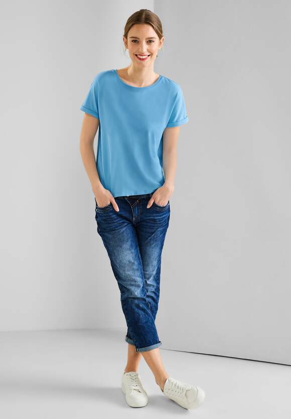STREET ONE T-Shirt in Unifarbe Damen - Style Crista - Splash Blue | STREET  ONE Online-Shop