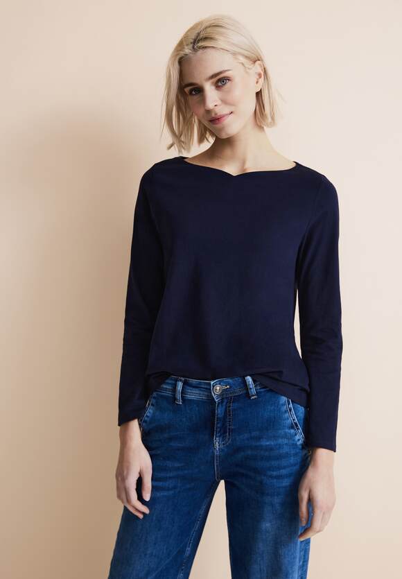 STREET ONE Softes Langarmshirt Damen - Deep Blue | STREET ONE Online-Shop | V-Shirts