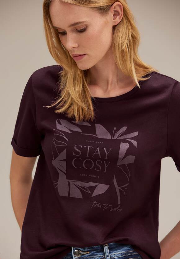 Steinchendetails Wine Damen STREET - mit ONE | T-Shirt ONE Online-Shop Plummy STREET