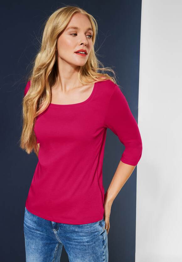 STREET ONE Shirt mit Karrée Ausschnitt Damen - Style Pania - Fiesta Pink |  STREET ONE Online-Shop