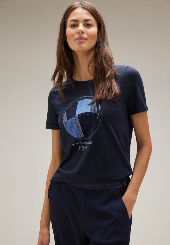 STREET ONE T-Shirt | Damen Deep Blue Steinchendeko ONE - mit Online-Shop STREET