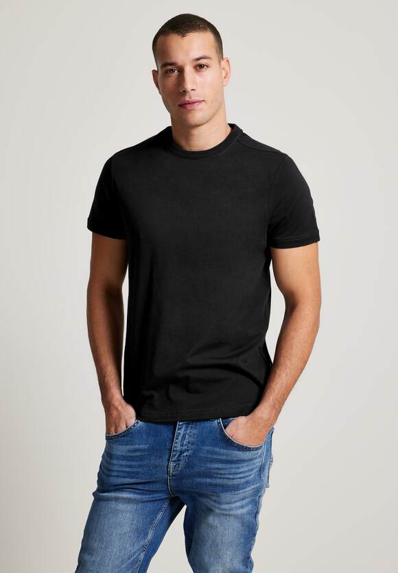 STREET ONE MEN Basic T-Shirt in Unifarbe Herren - Black | STREET ONE  Online-Shop