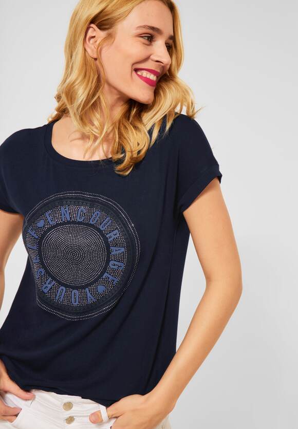 STREET ONE T-Shirt mit Steinchen Print Damen - Deep Blue | STREET ONE  Online-Shop