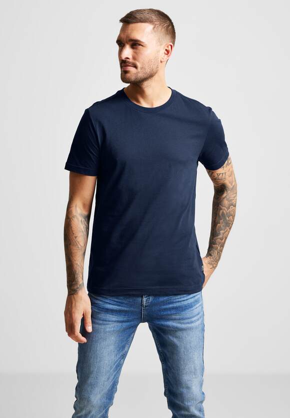 STREET ONE MEN Navy in Online-Shop | STREET ONE Herren - Basic Blue T-Shirt Unifarbe