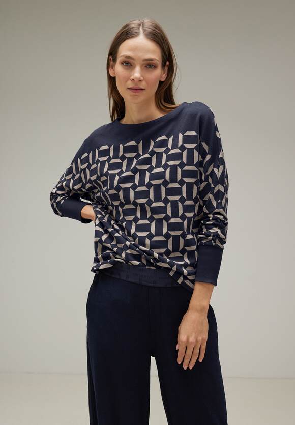 STREET ONE Jacquard Shirt mit Print Damen - Deep Blue | STREET ONE  Online-Shop