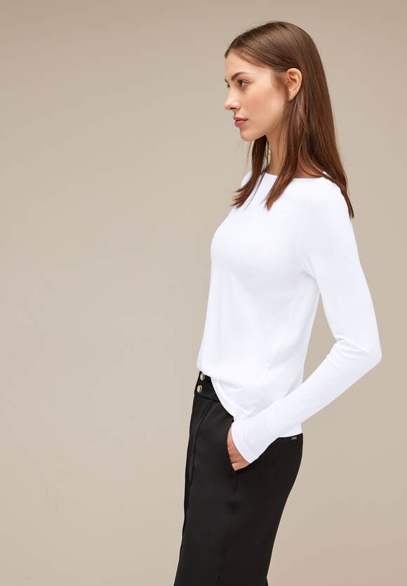 STREET ONE Shirt mit U-Boot-Ausschnitt Damen - White | STREET ONE  Online-Shop