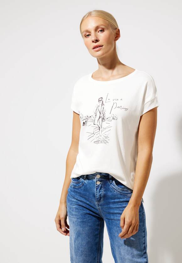 ONE - T-shirt Online-Shop Dames glinsterende Off | ONE STREET print met White STREET