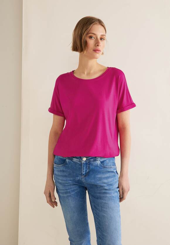 STREET ONE T-Shirt in Unifarbe Crista Style Pink Nu Online-Shop - - | Damen ONE STREET
