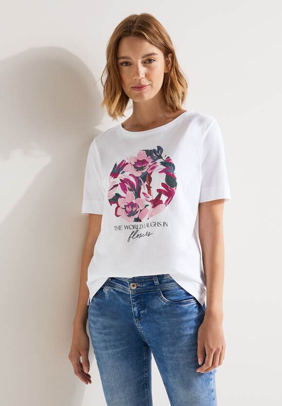 STREET ONE T-Shirt mit Blumenprint Damen - White | STREET ONE Online-Shop