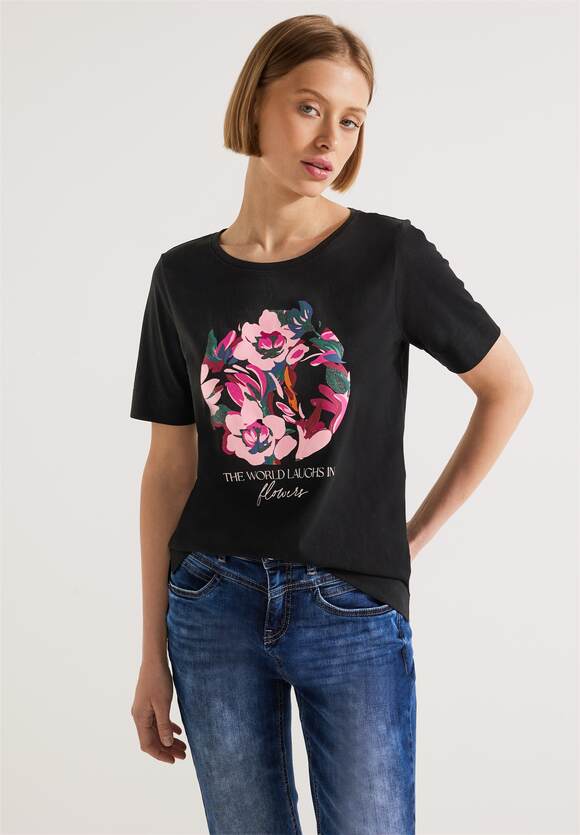 STREET ONE T-Shirt mit Blumenprint Damen - Black | STREET ONE Online-Shop