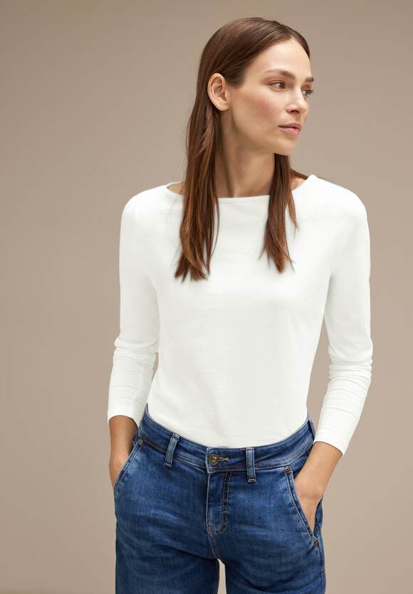 STREET ONE Basic Langarmshirt Damen - ONE Off Online-Shop | White STREET
