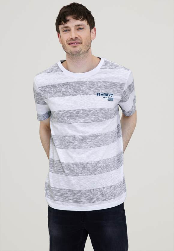 STREET ONE MEN T-Shirt mit Streifen Muster Herren - White | STREET ONE  Online-Shop