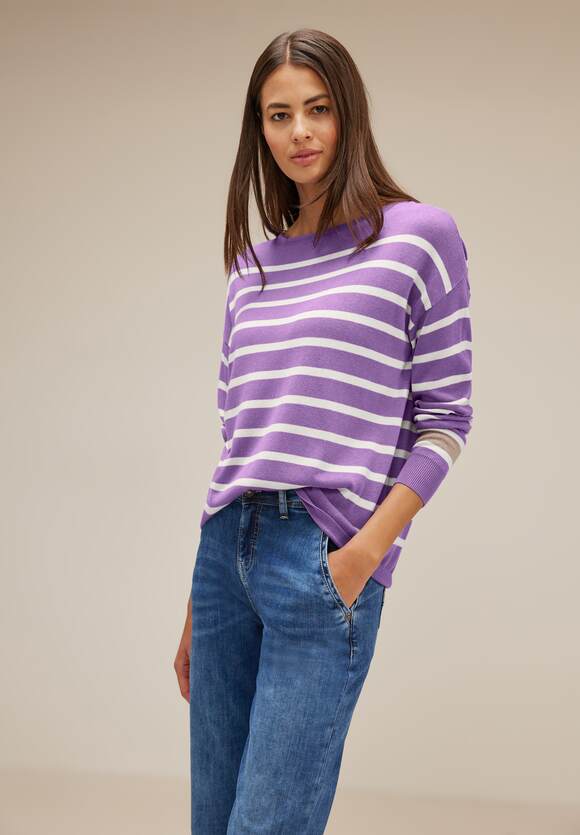STREET ONE STREET Damen Pure | Streifenshirt ONE Lilac Soft Online-Shop - Melange Cosy