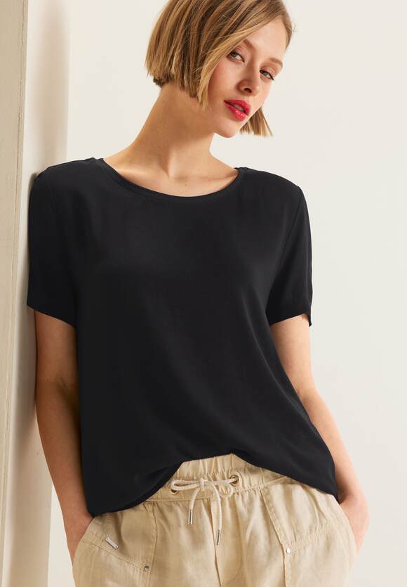STREET ONE Materialmix T-Shirt Damen - Black | STREET ONE Online-Shop