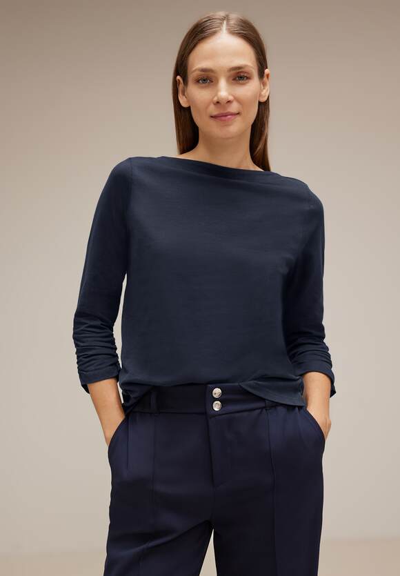 STREET ONE Basic Langarmshirt Damen - Style Mina - Mid Sunny Blue | STREET  ONE Online-Shop
