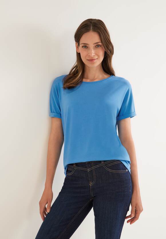 STREET ONE T-Shirt in Unifarbe Damen - Style Crista - Blue Bay | STREET ONE  Online-Shop
