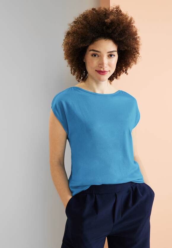 STREET ONE Basic T-Shirt in Unifarbe Damen - Splash Blue | STREET ONE  Online-Shop