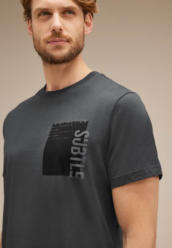 STREET ONE MEN T-Shirt mit Brustprint Herren - Dark Iron Grey | STREET ONE  Online-Shop