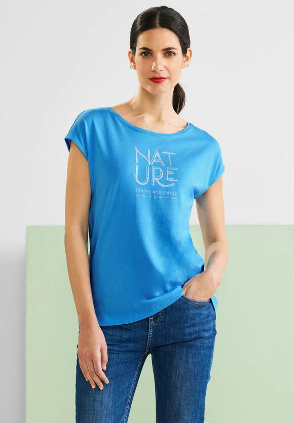 STREET ONE Basic T-Shirt Blue Wording ONE Splash Damen mit | - STREET Online-Shop