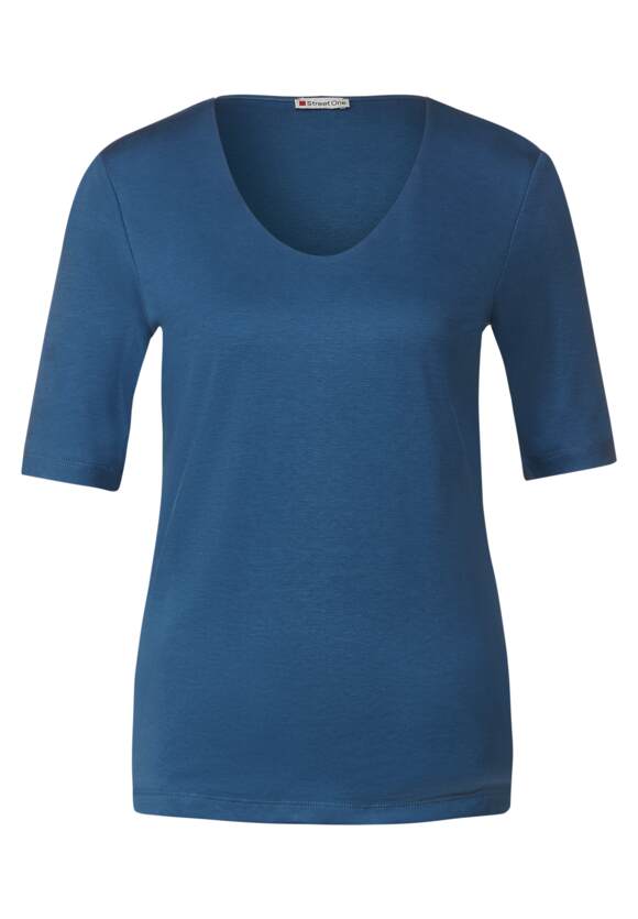 STREET ONE Basic Kurzarmshirt Damen - Style Palmira - Dahlia Blue | STREET  ONE Online-Shop