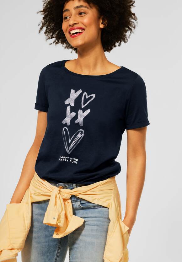 STREET ONE T-Shirt mit Partprint Damen - Grand Blue | STREET ONE Online-Shop