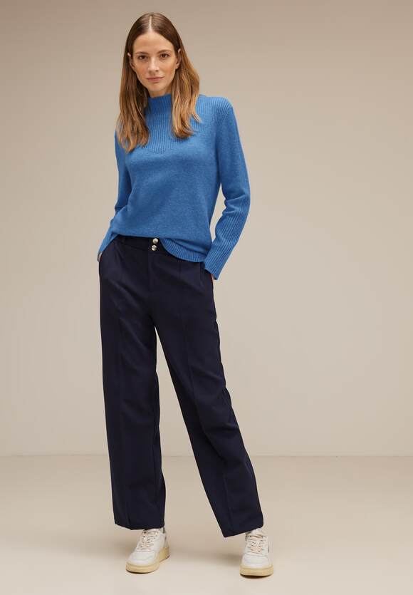STREET ONE Pullover mit Rippstrick Damen - Intense Gentle Blue Melange | STREET  ONE Online-Shop