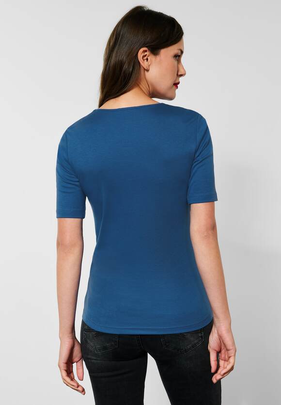 STREET ONE T-Shirt in Unifarbe Damen - Style Palmira - Lapis Blue | STREET  ONE Online-Shop