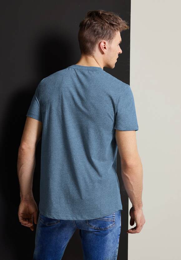STREET-ONE Long T-Shirt mit Brusttasche für Herren in Blau | STREET-ONE