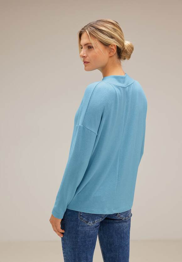 | Shirt STREET ONE Blue Ziernaht Mel. Aquamarine ONE Online-Shop Light STREET - Damen Cosy mit