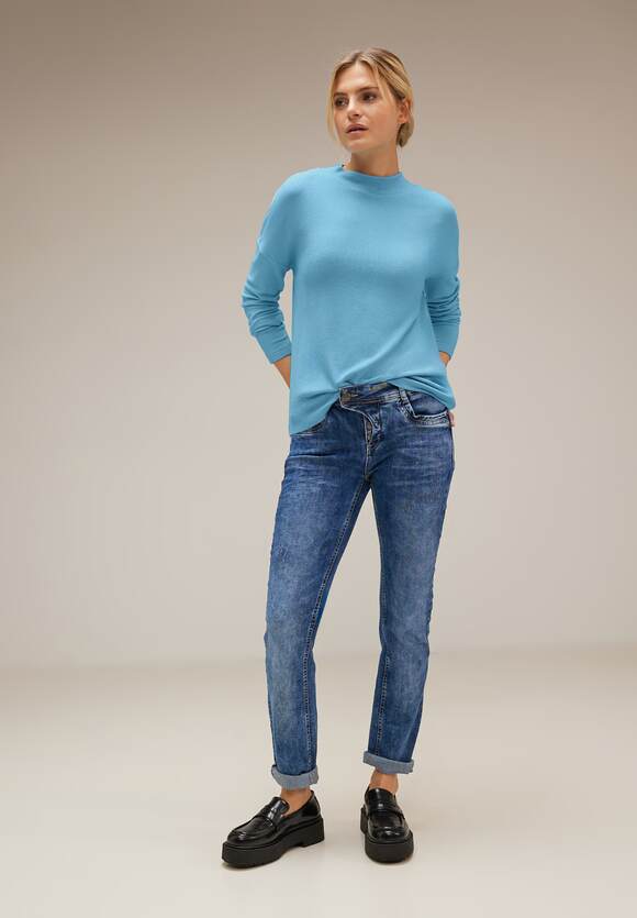 Damen Mel. ONE ONE Ziernaht Cosy | Shirt - Light STREET Blue STREET Online-Shop Aquamarine mit