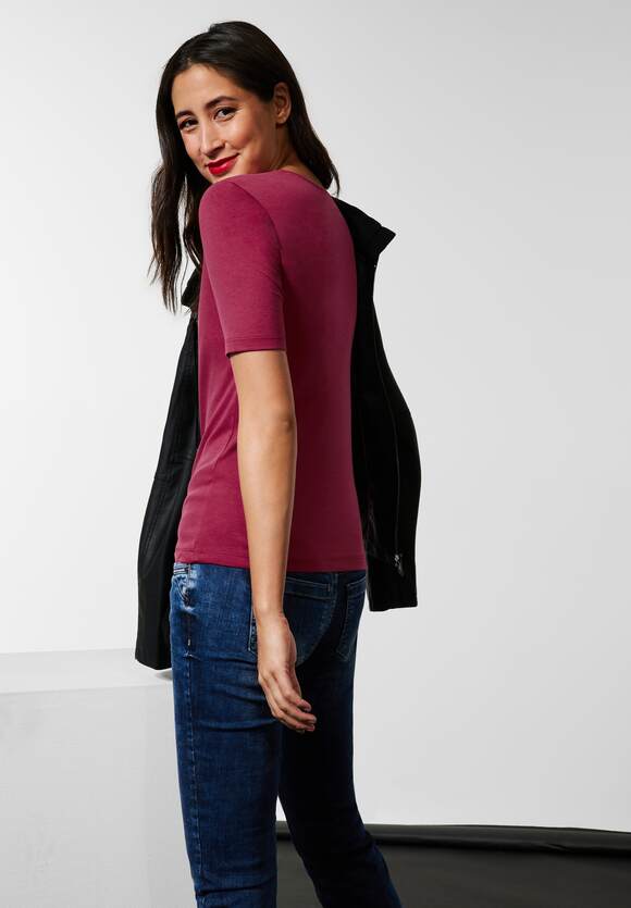 STREET ONE T-Shirt in Unifarbe Damen - Style Palmira - Woody Rose | STREET  ONE Online-Shop