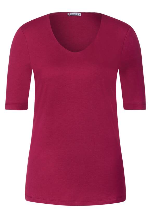 STREET ONE T-Shirt in Unifarbe Damen - Style Palmira - Woody Rose | STREET  ONE Online-Shop