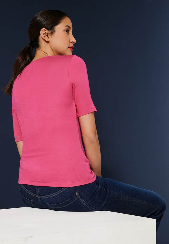 STREET ONE T-Shirt in Unifarbe Damen - Style Palmira - Berry Rose | STREET  ONE Online-Shop