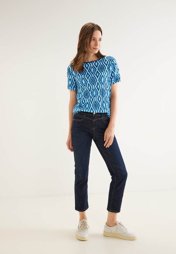 STREET ONE Materialmix T-Shirt Damen - Splash Blue | STREET ONE Online-Shop