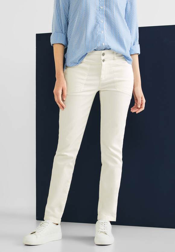 STREET ONE Slim Fit Hose mit Stretch Damen - Style York - Off White | STREET  ONE Online-Shop