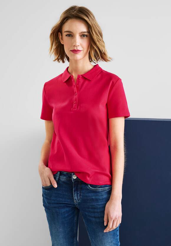 STREET ONE Poloshirt in Online-Shop Red STREET Unifarbe ONE - | Damen Fiesta