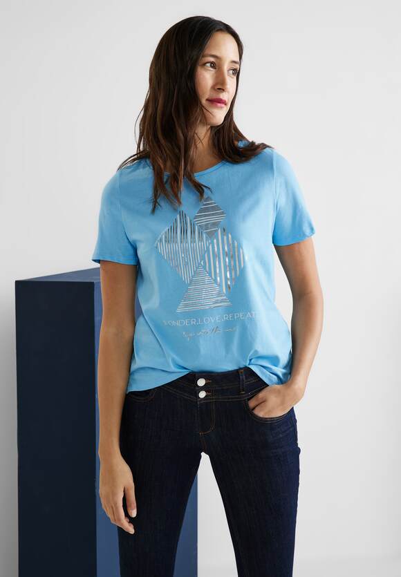 STREET ONE Folienprint T-Shirt Damen - Splash Blue | STREET ONE Online-Shop