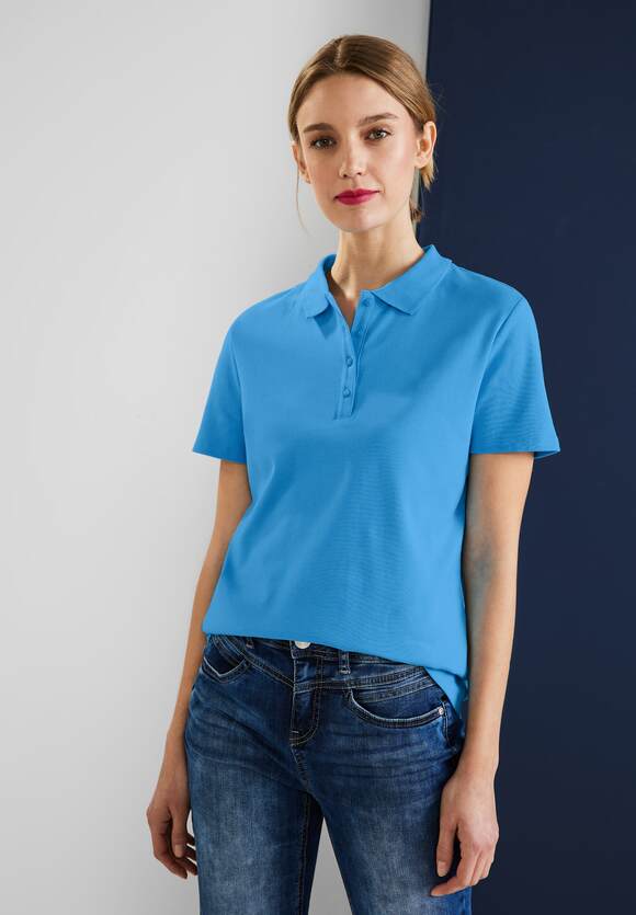 STREET ONE Damen ONE STREET Unifarbe | Online-Shop in - Splash Blue Poloshirt