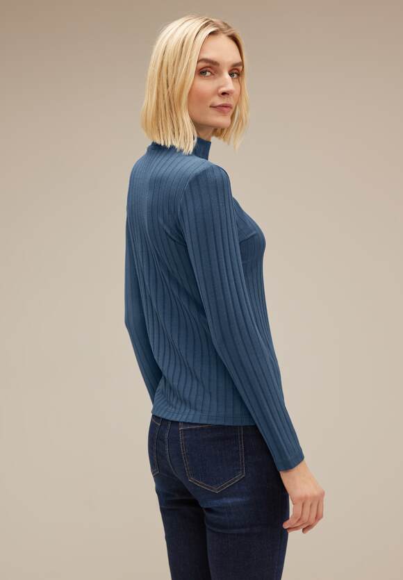 STREET ONE Geripptes Langarmshirt Damen - Blue Atlantic | ONE STREET Online-Shop