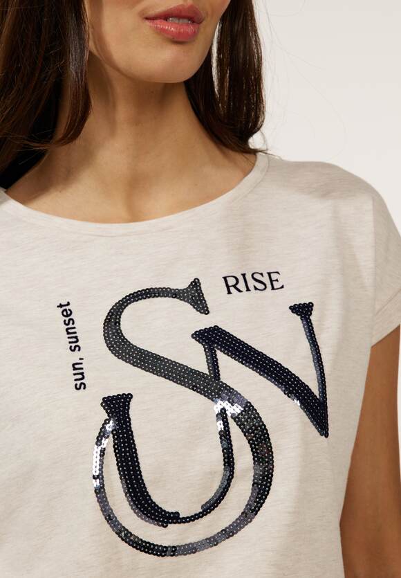 Melange Online-Shop Cream ONE - ONE T-Shirt Pailletten | White Damen STREET mit STREET