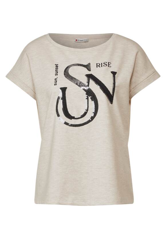 STREET ONE T-Shirt mit Pailletten Damen - Cream White Melange | STREET ONE  Online-Shop