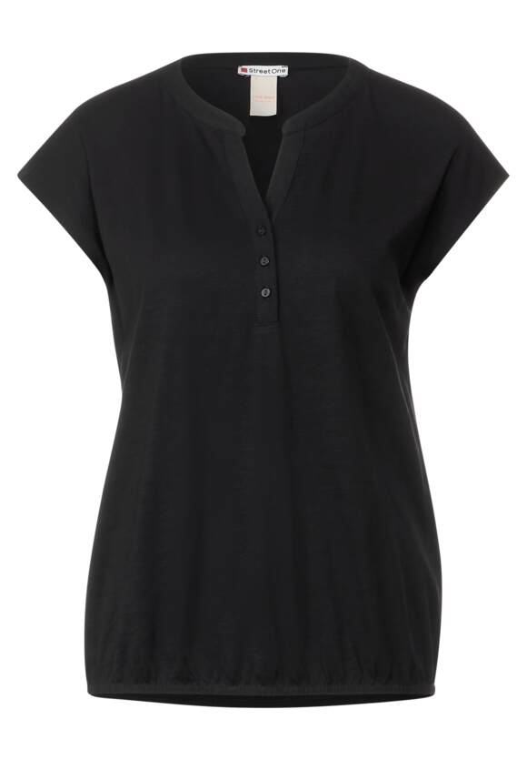 Damen mit ONE | Black Elastiksaum T-Shirt STREET - Online-Shop STREET ONE