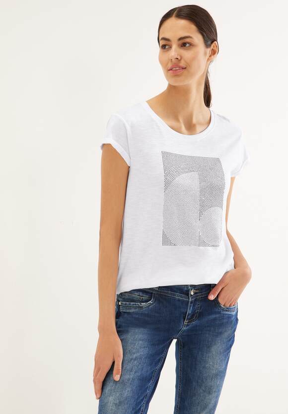 STREET ONE Shirt mit Steinchen Artwork Damen - White | STREET ONE  Online-Shop